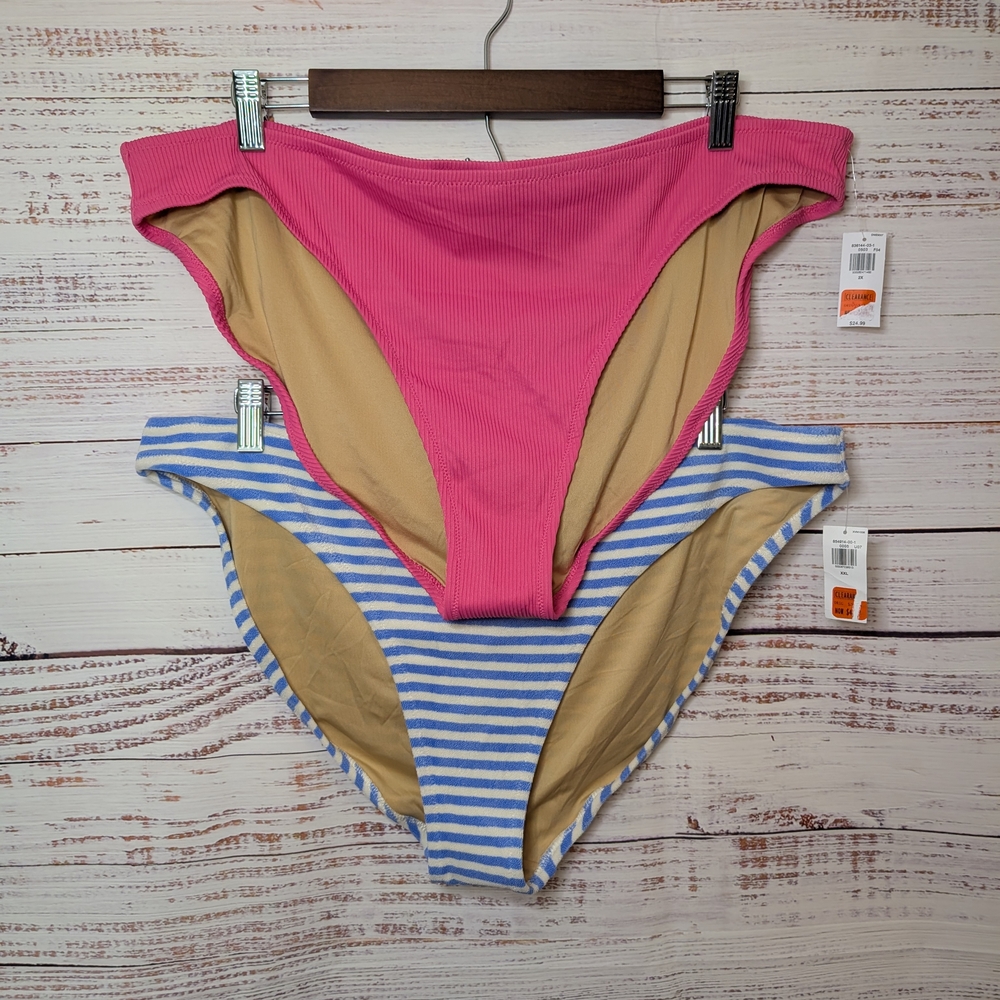 Pink and Blue Striped Bikini Bottoms